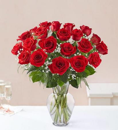 2 DOZEN RED ROSES IN VASE 