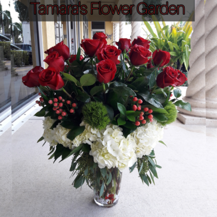 2 Dozen Red Roses With Hydrangea  