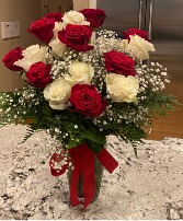 2 Dozen Roses: Red & White Vased  Arrangement