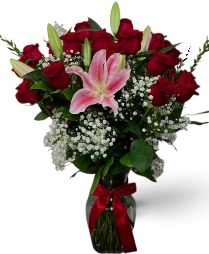 2 Dozen with Lilies Vase 