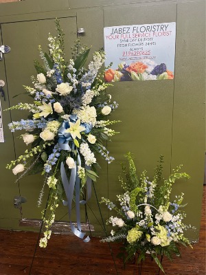 2- pieces blue , white funeral tribute