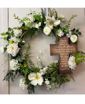 24" Grapevine Wreath with Wooden Cross Powell Florist Exclusive