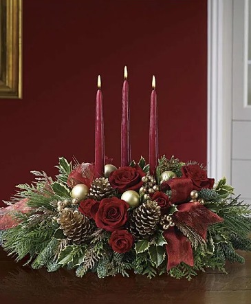 All is Bright Centrepiece in Charlottetown, PE | Hearts and Flowers