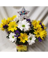 21 Daisies arranged with Happy Birthday...(B)  pic! Happy 21st Birthday! Add a birthday mylar at checkout!