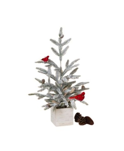 24" Flocked Tree w/Cardinals Gift