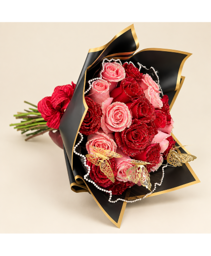 24 Glitter Mix Roses Wrap Bouquet 