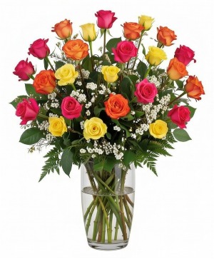 24 Mixed Colored Roses Arrangement