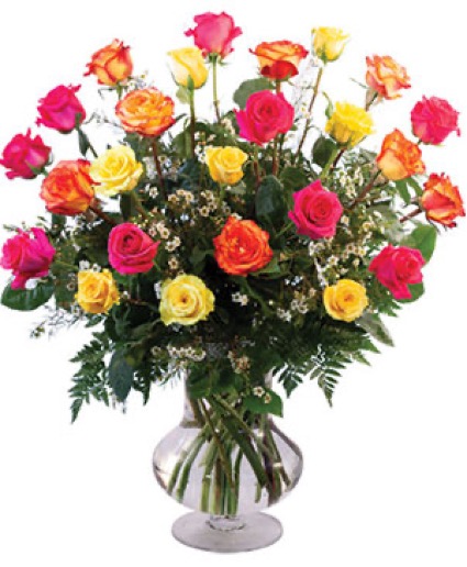 24 Multi Colored Rose Arrangement  Multi Colored Roses 