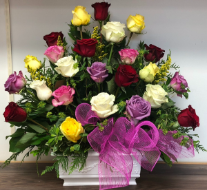 24 Multicolored Roses  Sympathy Arrangement