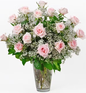 24 Pink Roses Vase Arrangement