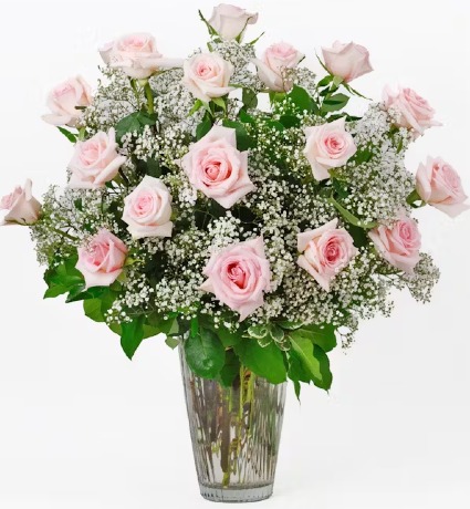 24 Pink Roses Vase Arrangement