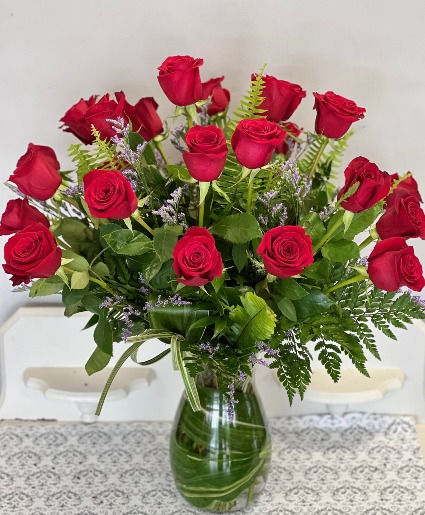 Two or Three Dozen Red Roses Vase Arrangement
