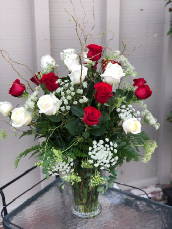 2 Dozen Red & White Roses 