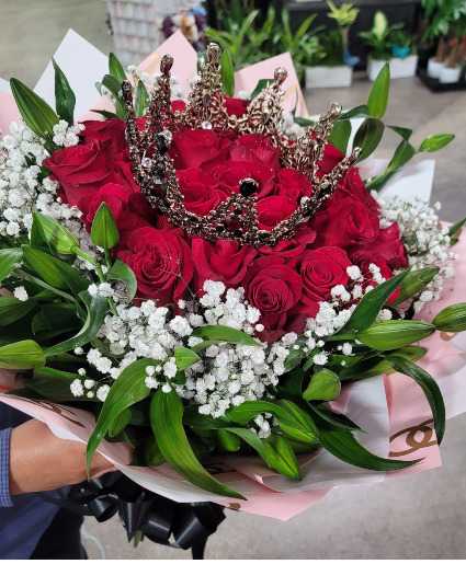 25 rose bouq with lilies long stem 