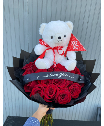 25 Roses With Bear & Banner 