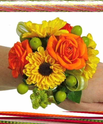 #27 Orange and Yellow Corsage Fresh Flowers