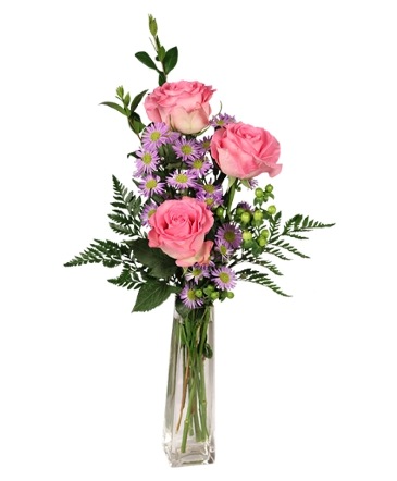 Three's A Charm Pink Rose Bud Vase in Albany, NY | Ambiance Florals & Events