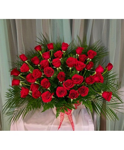 3 Dozen Red Roses Arrangement in ceramic planter Sympathy