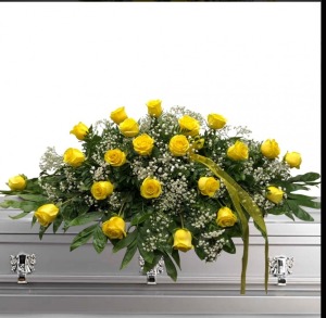 40 YELLOW ROSES WITH BABY'S BREATH CASKET SPRAY FLOWERS