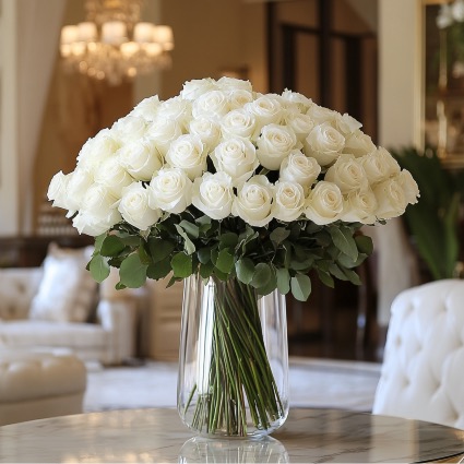 50 White rose bouquet  
