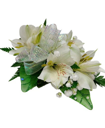 5 Alstroemeria Corsage only available in white in Severna Park, MD