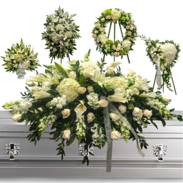 5 Piece White Funeral set Items May be sold separately- Call for pricing in Whittier, CA | Rosemantico Flowers