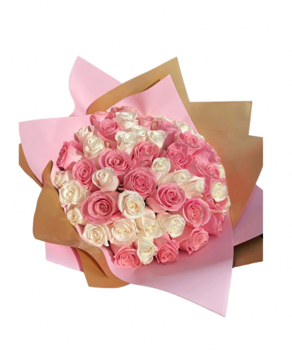 50 MIX PINK & WHITE ROSES BOUQUET 