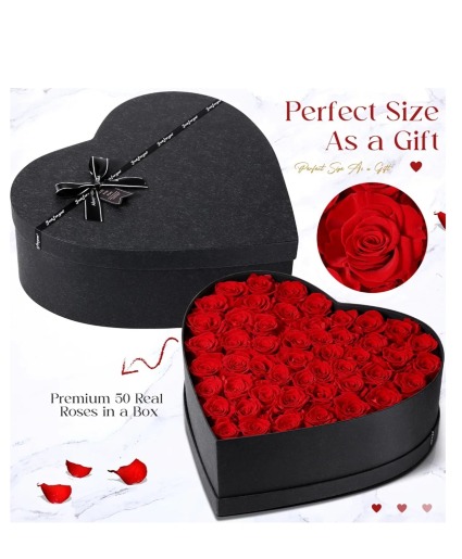 50 Red Forever Roses in heart shape box Forever Roses