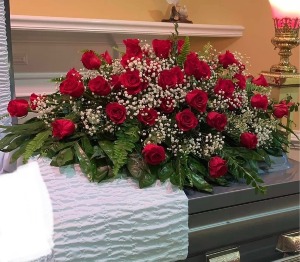 50- RED ROSES CASKET SPRAY FLOWERS