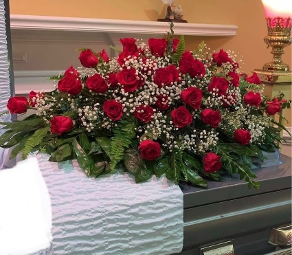 50- RED ROSES CASKET SPRAY FLOWERS