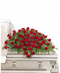 50 Red Roses Casket Spray Funeral Arrangement