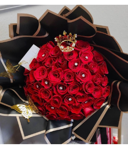 50 Red Roses Wrapped Bqt. (Buchon) 
