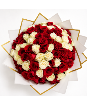 50 Red / White Roses Bouquet 