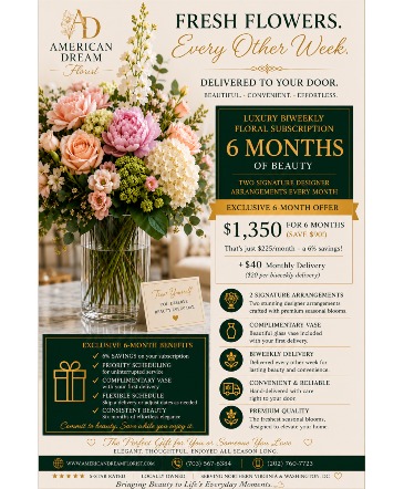 6 MONTH FLOWER SUBSCRIPTION PLAN  in Arlington, VA | The American Dream Florist