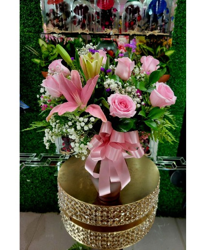 6 Pink Rose  Vase 