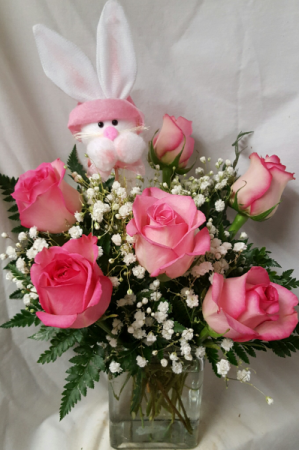 6 pink roses arranged with Easter Pic!  (EA) 