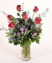 6 RED ROSES  VASE ARRANGEMENT