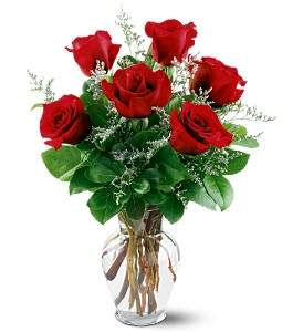 6 RED ROSES  VASE ARRANGMENT 