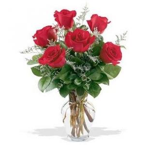 6 Roses in Vase 6 Premium Red Roses arranged beautifully in a vase.
