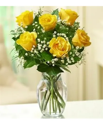 6 Yellow Rose Vase - 00145 