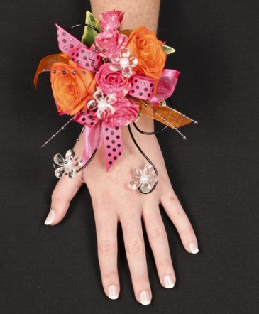 HOT PINK & ORANGE Prom Corsage in Walnut, MS | Flower Girls Boutique & Florist