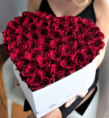 50 Preserved Roses In a Heart Box 