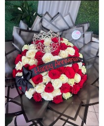 75 Red and White Roses Ramo/crown  