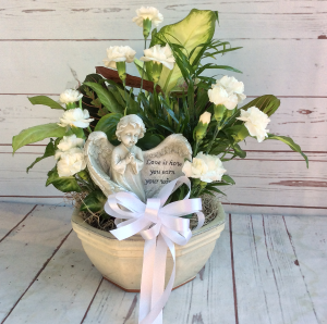 8" Ceramic Dish Garden with Flowers & Angel Dish Gardens