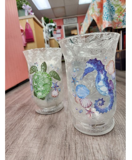 8 "Frosted nautical vase with fairy lights set of 2