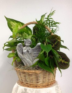 8" Wicker Dish Garden W/Angel 