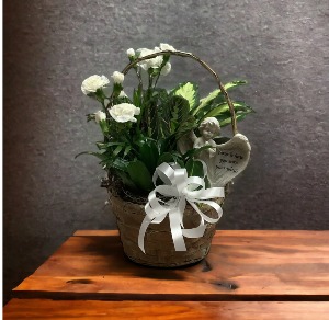 8 " Wicker Dish Garden  Fresh Cut Flowers & Angel 