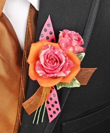HOT PINK & ORANGE Prom Boutonniere in Albany, NY | Ambiance Florals & Events
