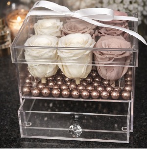 9 Preserved Roses in Acrylic box with Drawer  