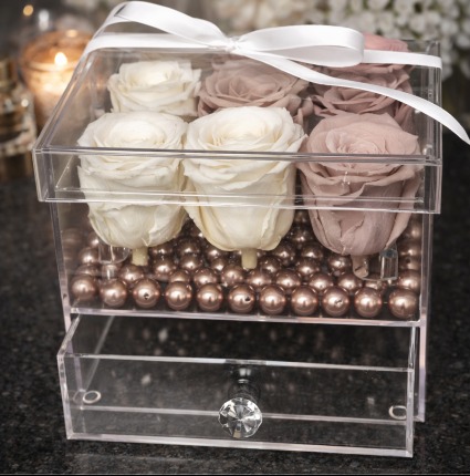 9 Preserved Roses in Acrylic box with Drawer  